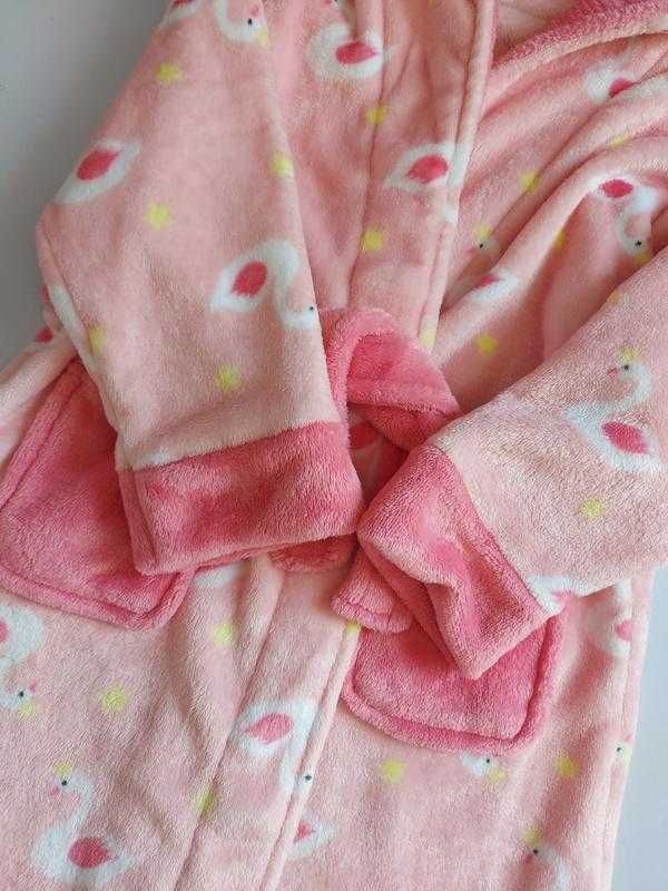 Дитячий теплий банний халат з капюшоном принт рожевого лебедя