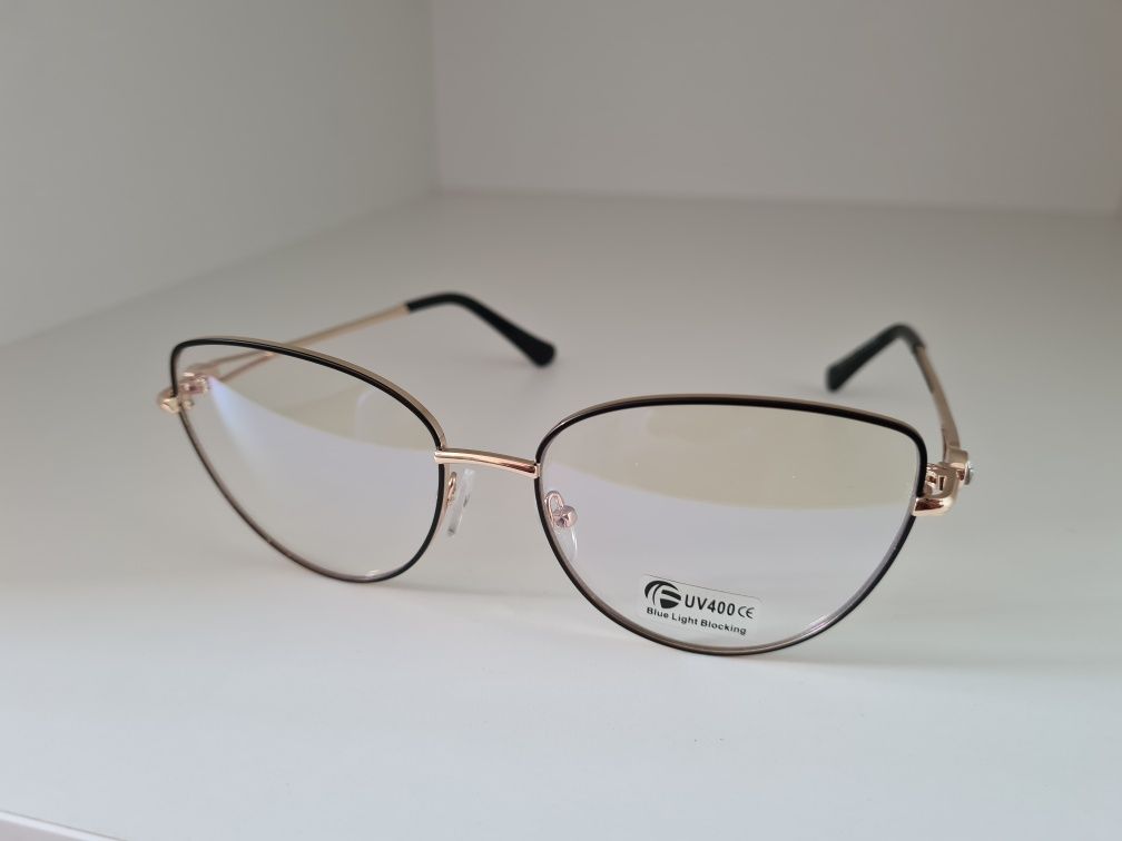 Nowe Okulary Oprawki Aluminiowe Kocie Oczy Złote z Diamentem UV400