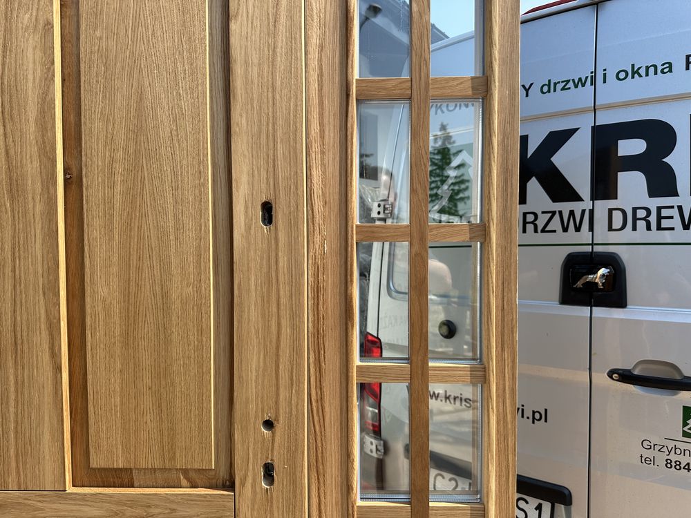 Drzwi zewnętrzne drewniane lite dębowe z doświetlem Na Każdy Wymiar