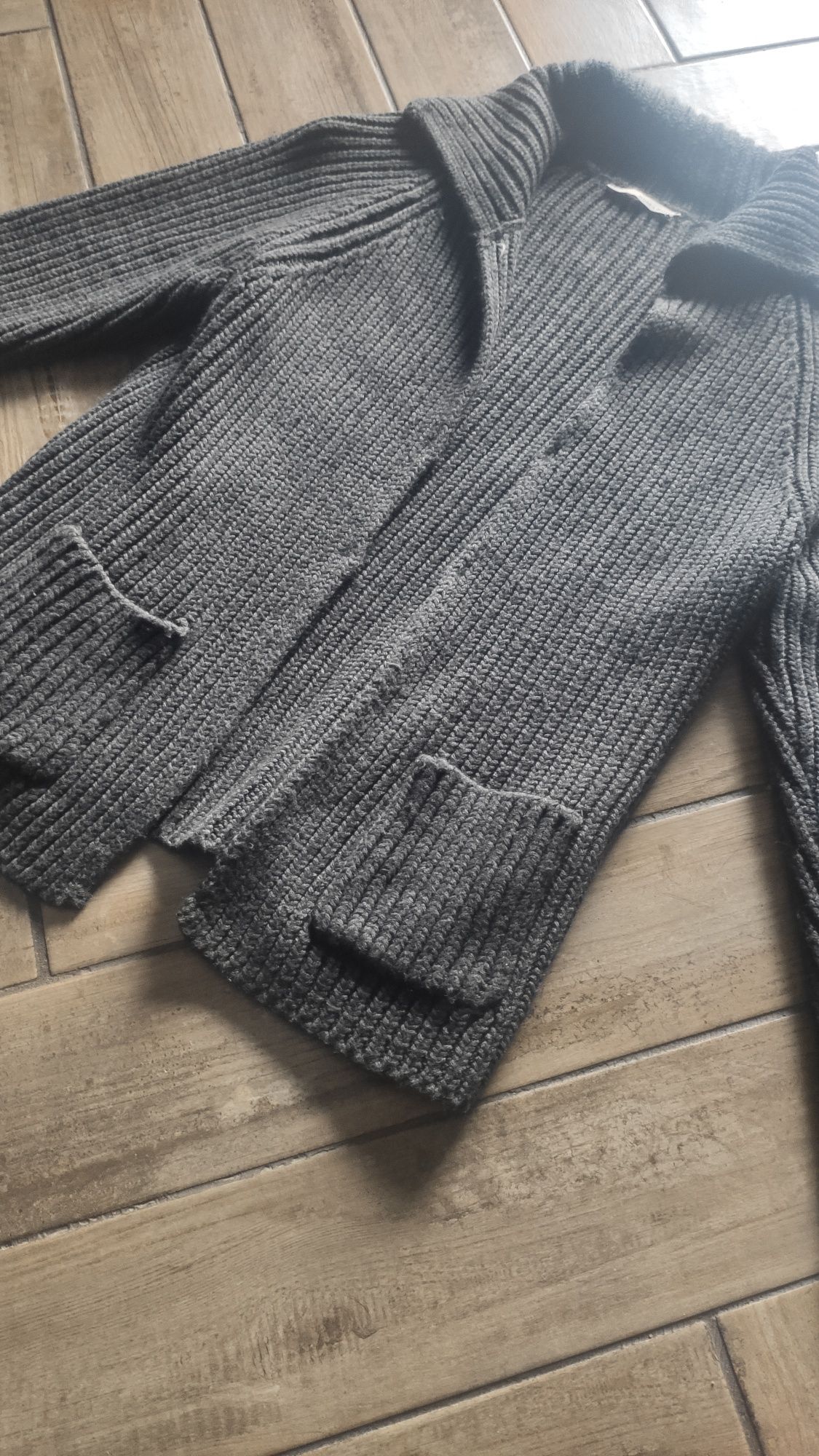 Kardigan szary 50% wełna merino S