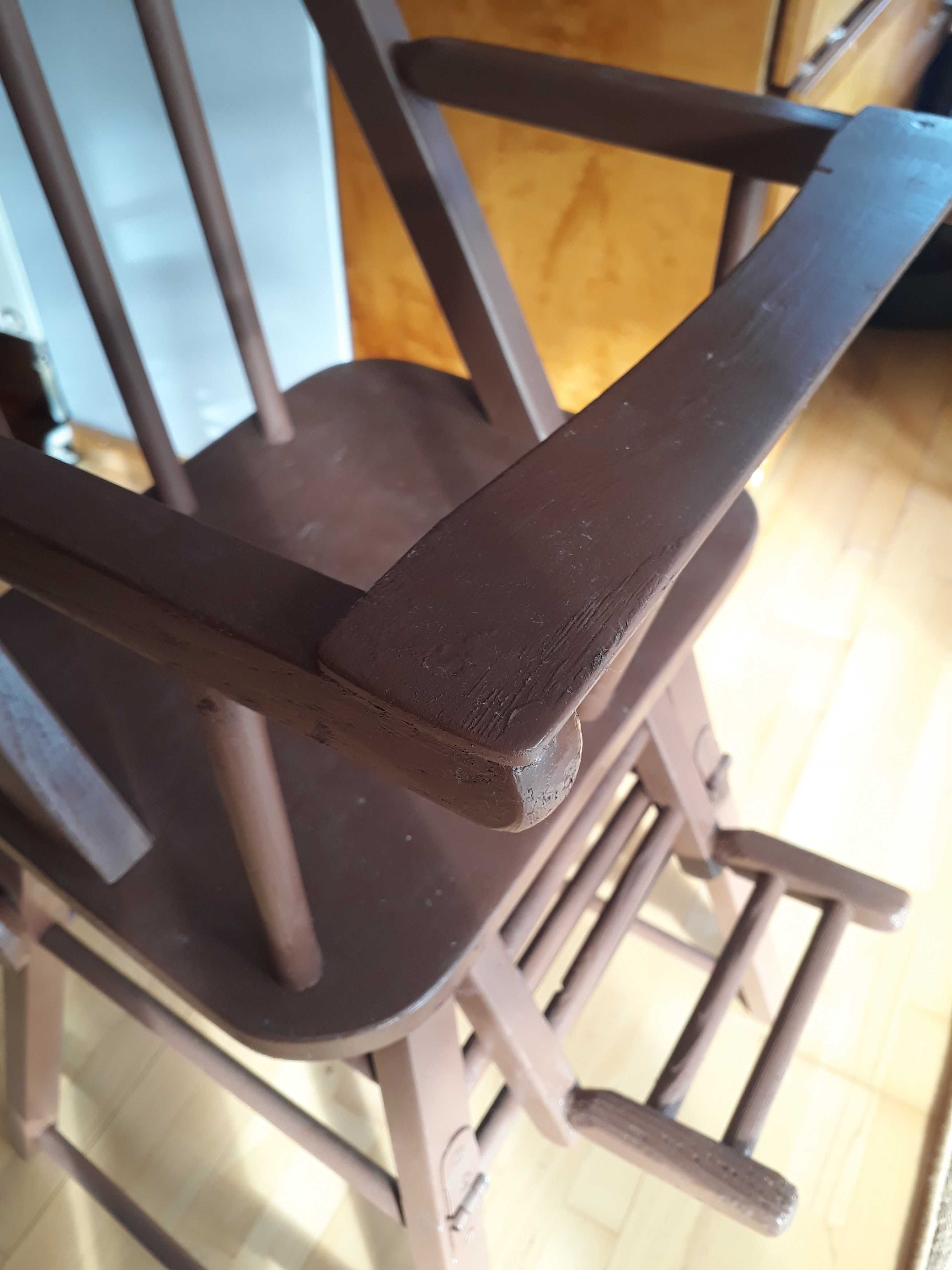 krzesło karmienia krzesełko patyczak drewniane brąz retro vintage prl