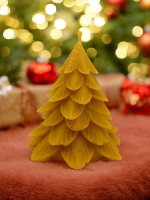 Świeca z wosku pszczelego Choinka Tradycyjna 2 Zielony Świecownik