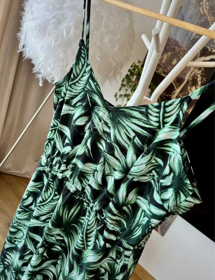 H&M sliczna dluga zielona sukienka w kwiaty L