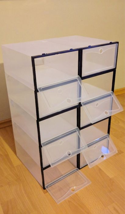 Zestaw 10 pudełek na buty organizer z klapą – półprzezroczyste