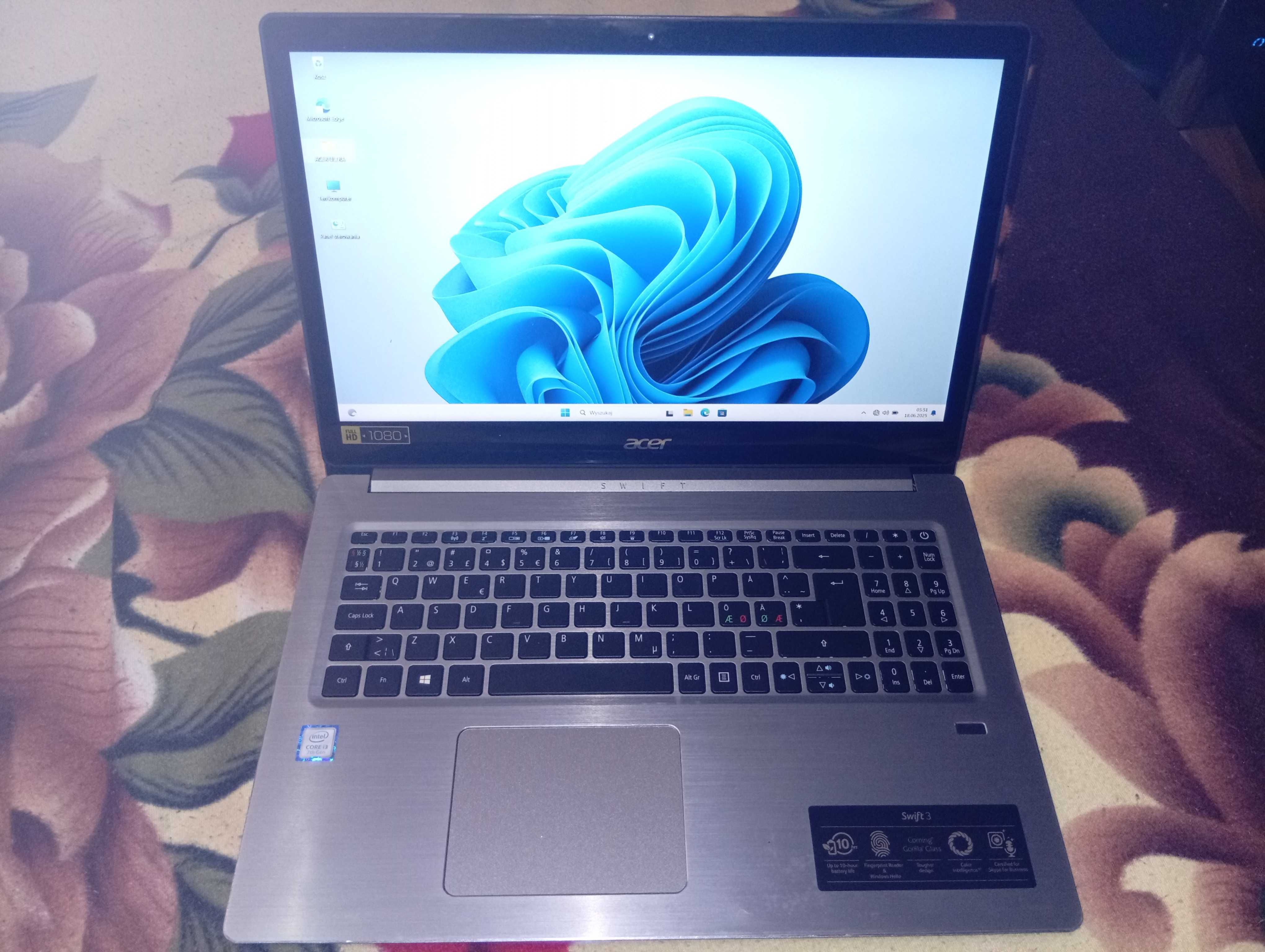 Nowy Laptop Ultrabook 15.6” ACER i3 8ge DDR5 SSD M2 Bateria 8h Full HD