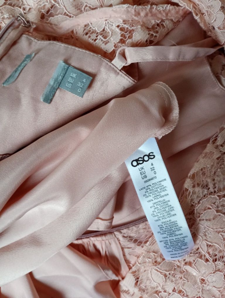 Suknia midi morelowa z rękawem r.32-34"asos"