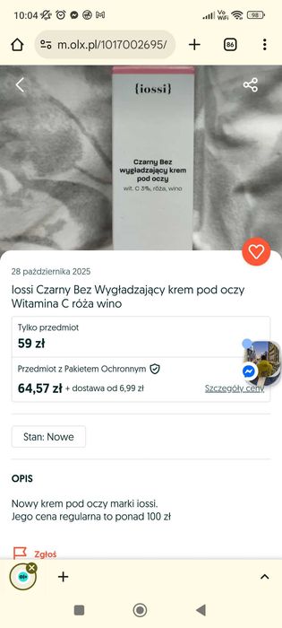 Iossi Czarny Bez Wygładzający krem pod oczy Witamina C róża wino
