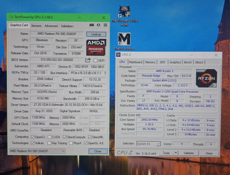 Komputer Ryzen 3 1200, rx580 8GB,  ram 8GB, ssd 128, hdd 500