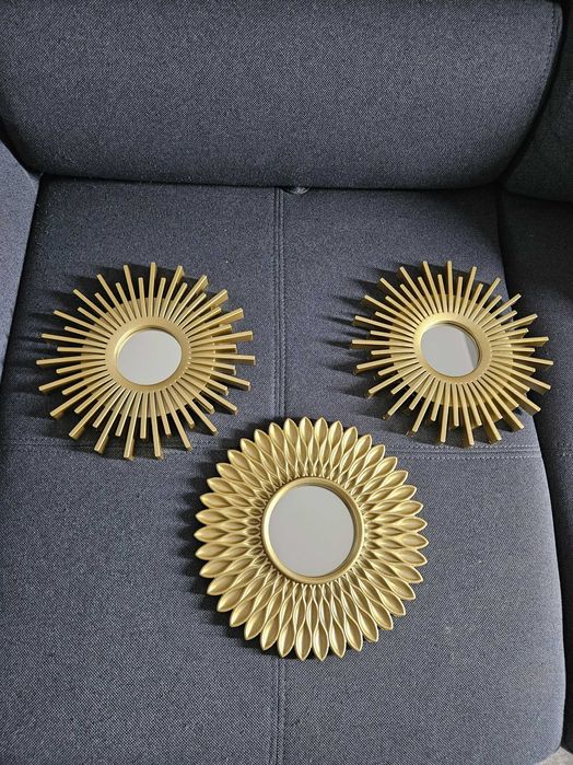 Dekoracja zestaw 3 luster w złotych ramkach do domu zawieszki