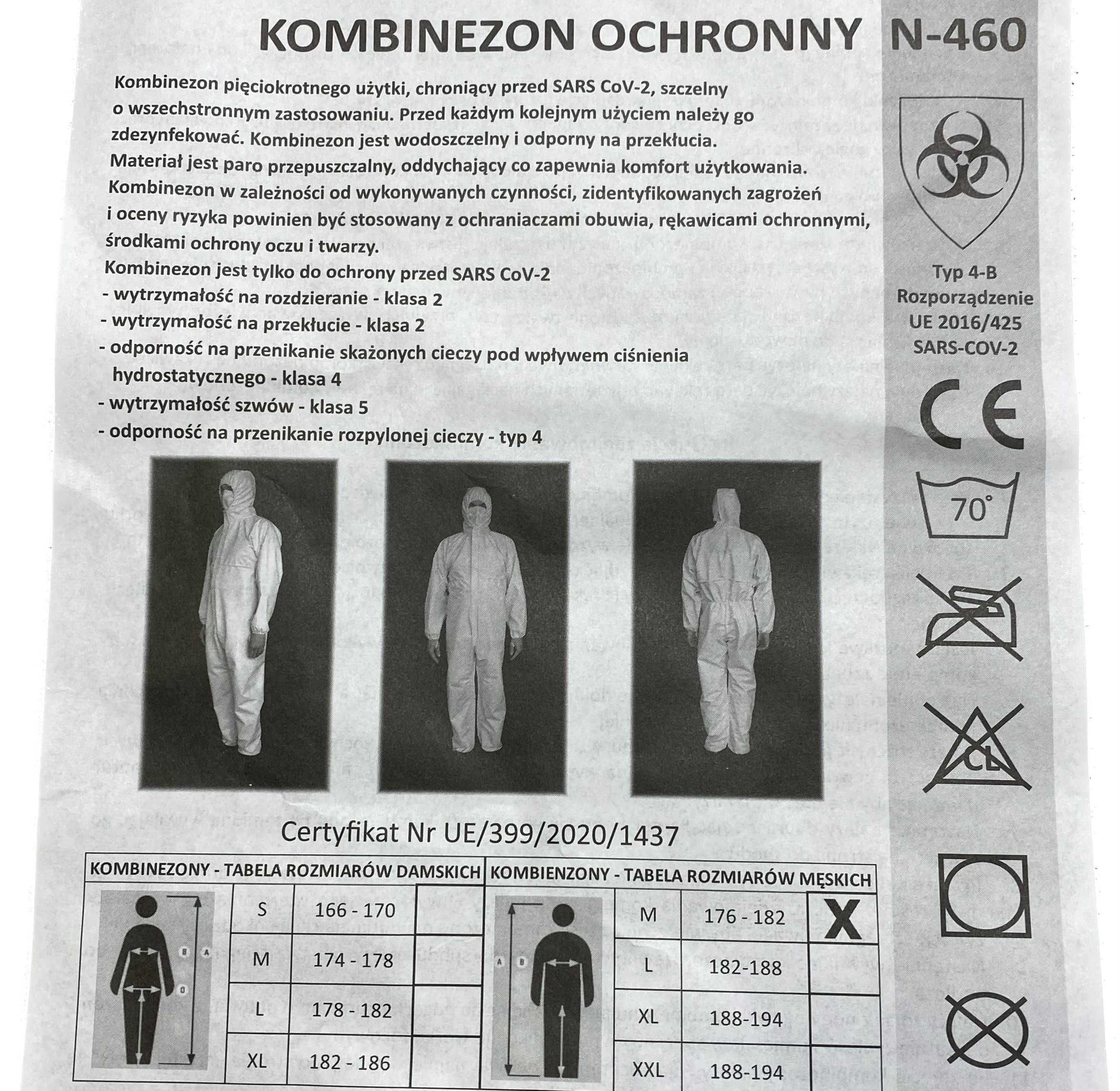 Kombinezon ochronny wielorazowy Typ 4B S i M 400 sztuk bardzo mocny