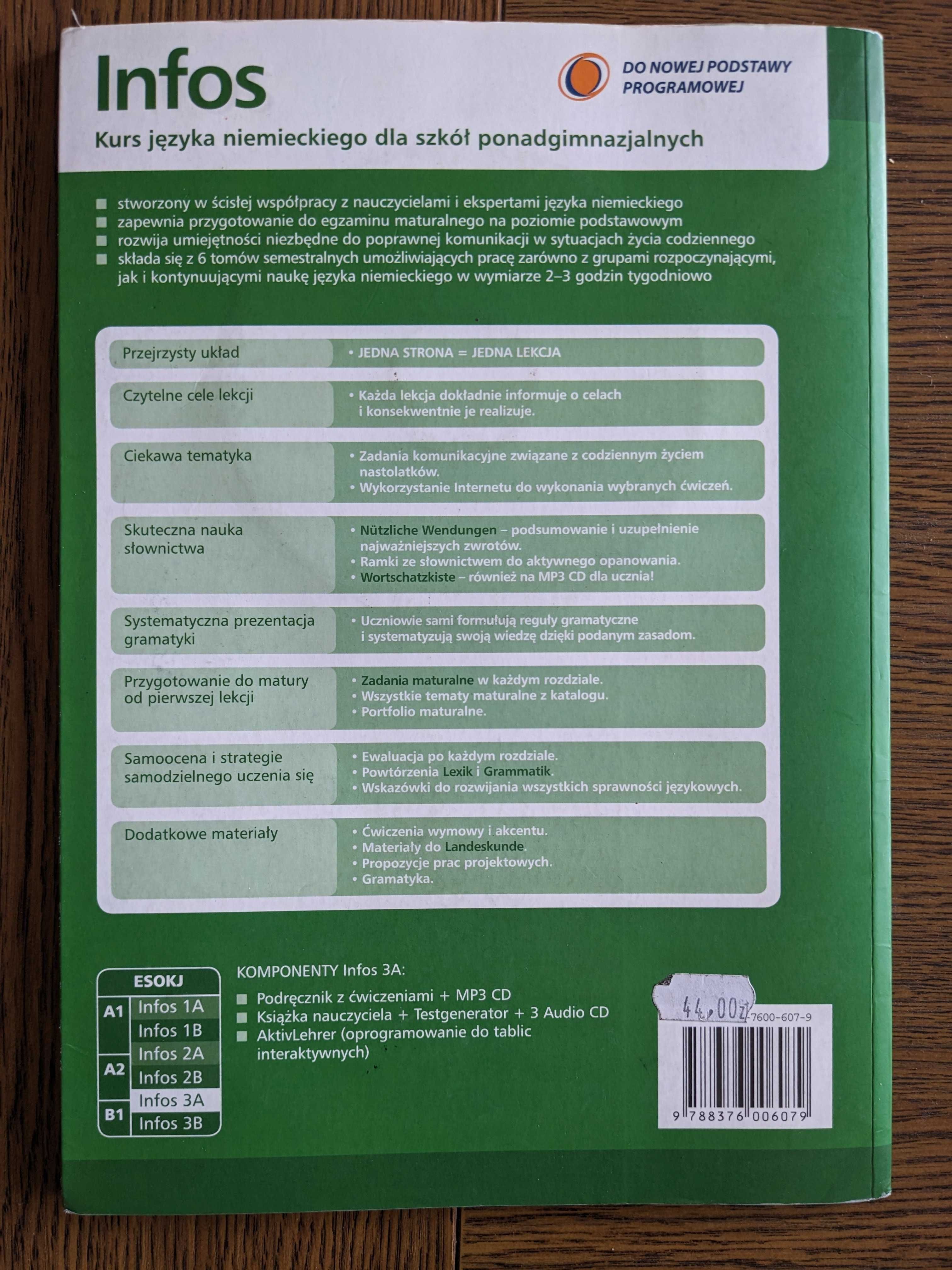Książka do języka niemieckiego - poziom A2/B1 - Infos 3A wyd. Pearson