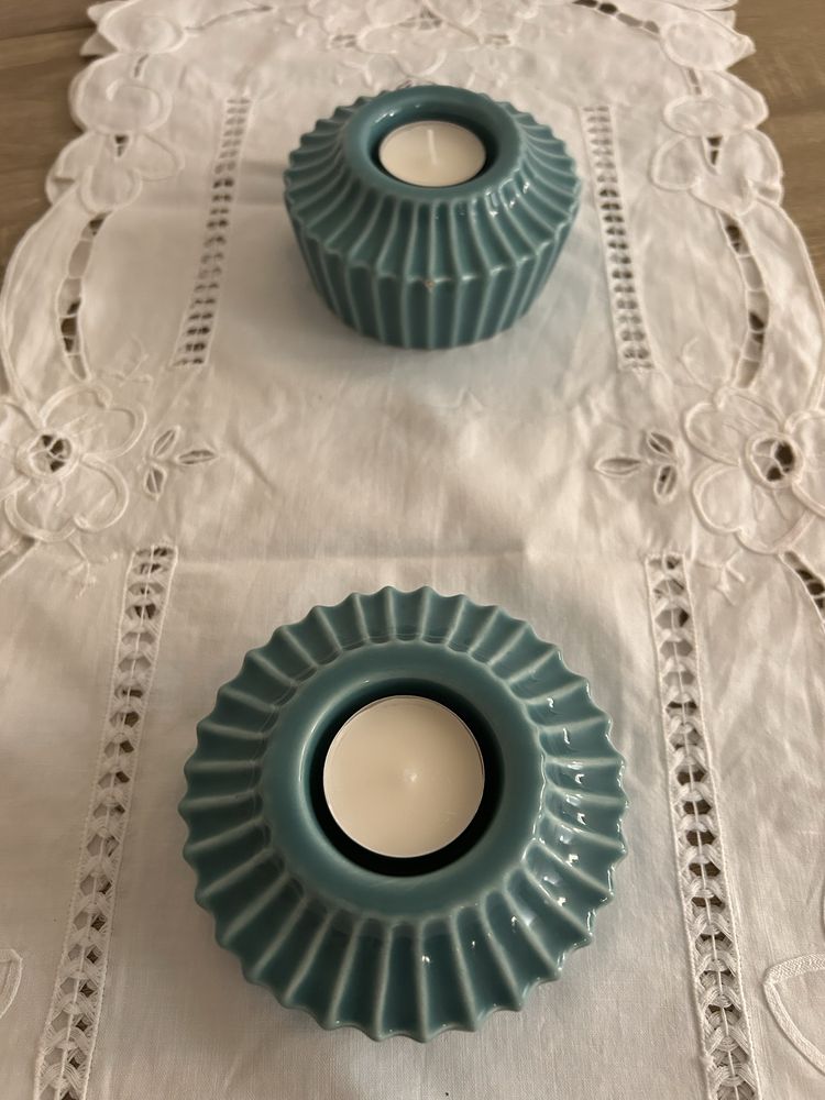 Par de porta velaa em porcelana turquesa