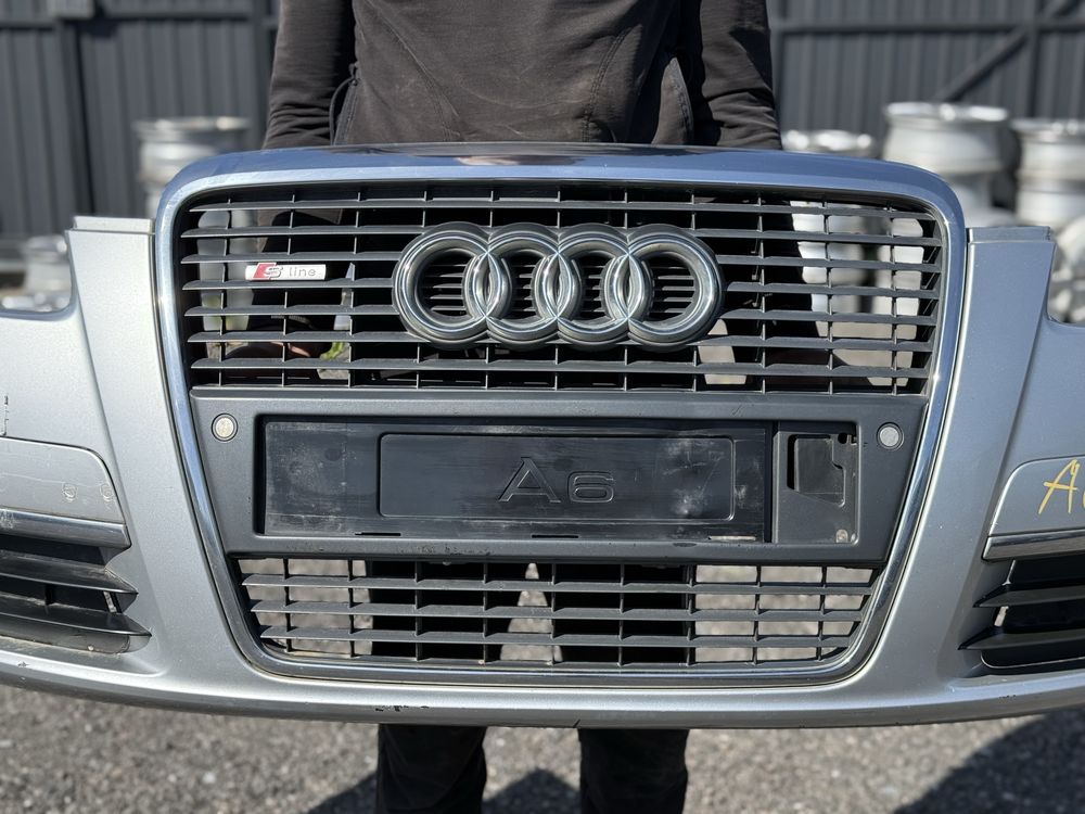 Бампер Ауді А6 С6 LA7W передній сірий Audi A6 C6 решітка тумнки птф