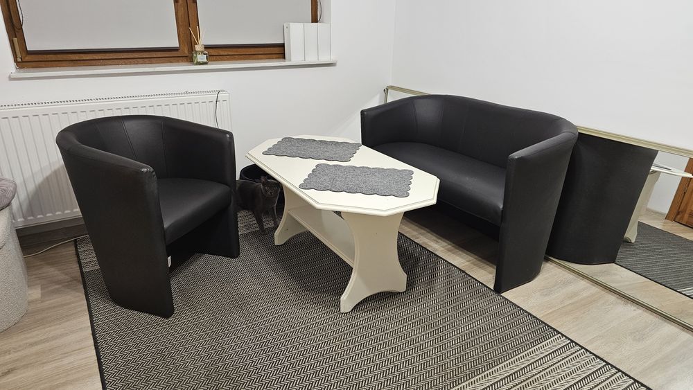 Sofa i fotel komplet. Zestaw wypoczynkowy do salonu, biura, sklepu.