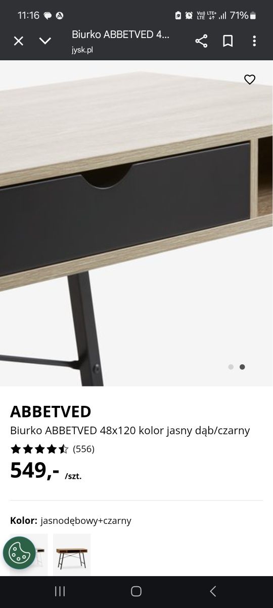 Blat stół biurko toaletka Jysk Abbetved 48x120x84 inne nogi