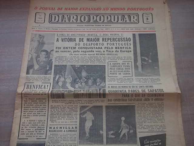 Histórico BENFICA Bi-Campeão Europeu 1961/62 Diário Popular