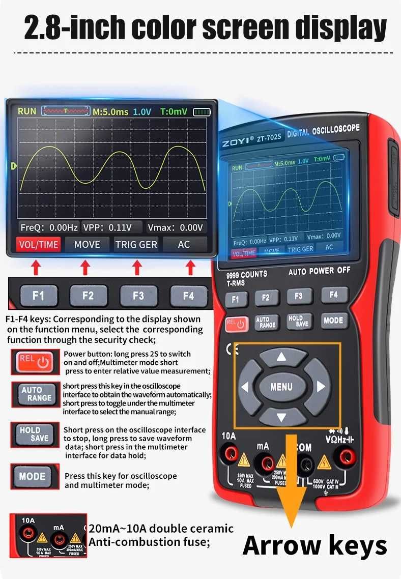 Digital miernik z oscyloskopem ZOYI ZT-702S 2w1 2,8' IPS 48MS/S