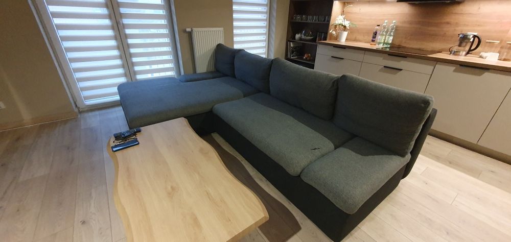 Narożnik z funkcją spania, wypoczynek czarno szary