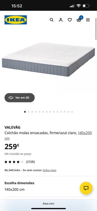 VALEVÅG Colchão molas ensacadas, 140x200 cm