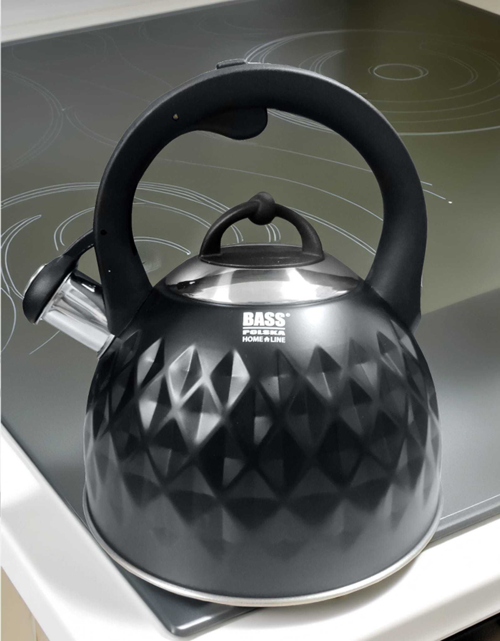 BASS POLSKA Czajnik Gwizdek Na Gaz Indukcję 3l Czarny Stal BH98053