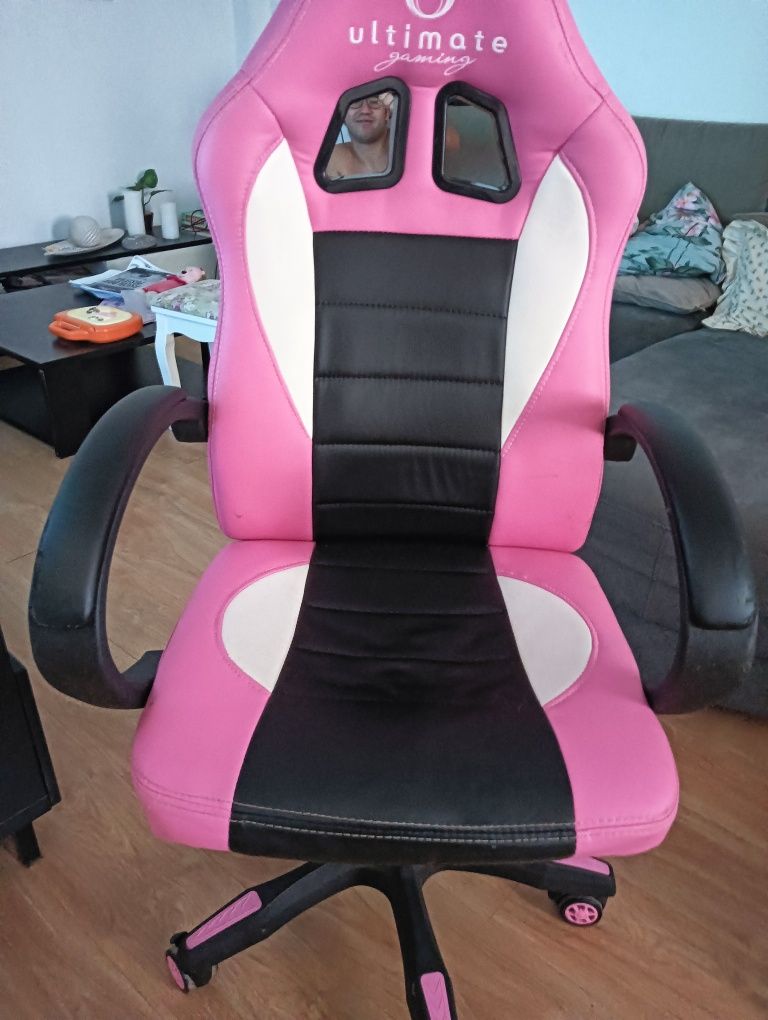Cadeira gaming rosa preta e branca