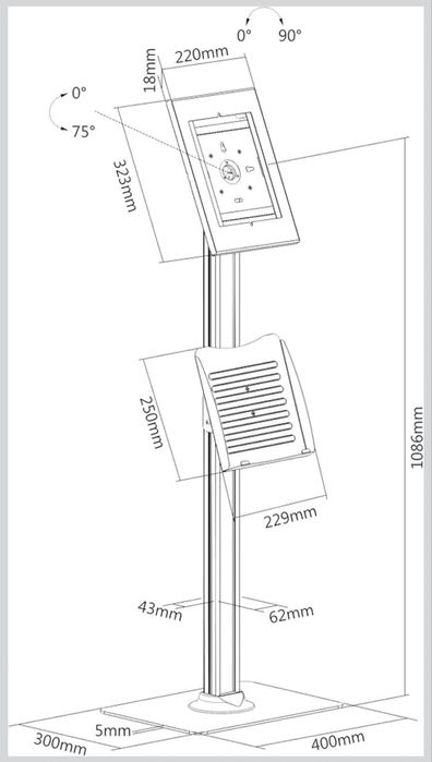 iPad suporte duplo em aço, folhetos e antiroubo para Tablet com chave