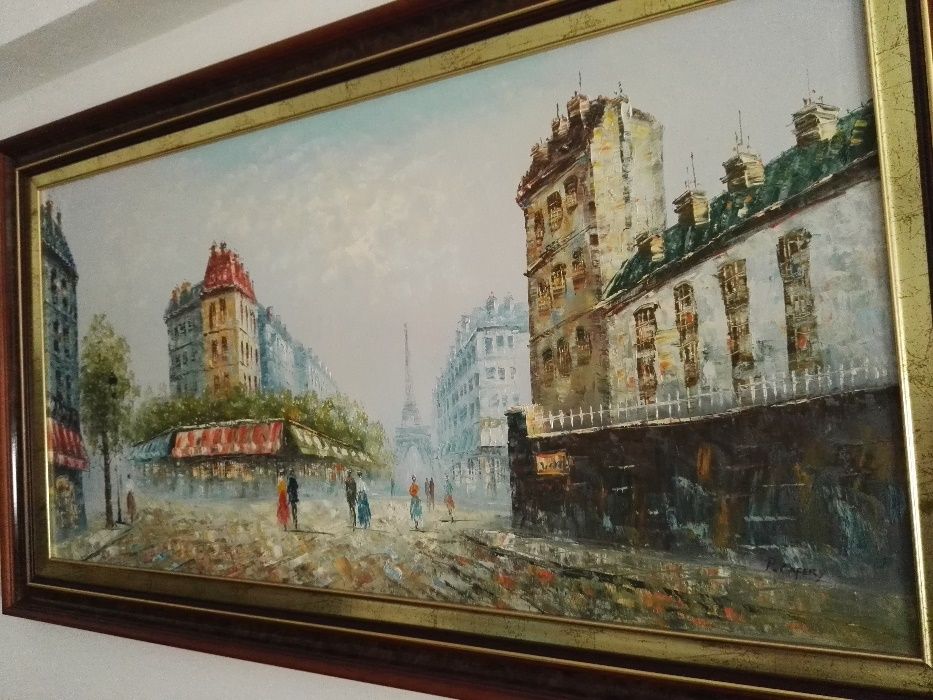 Óleo S/Tela Original Emoldurado Técnica de Pintura a Espátula Paris