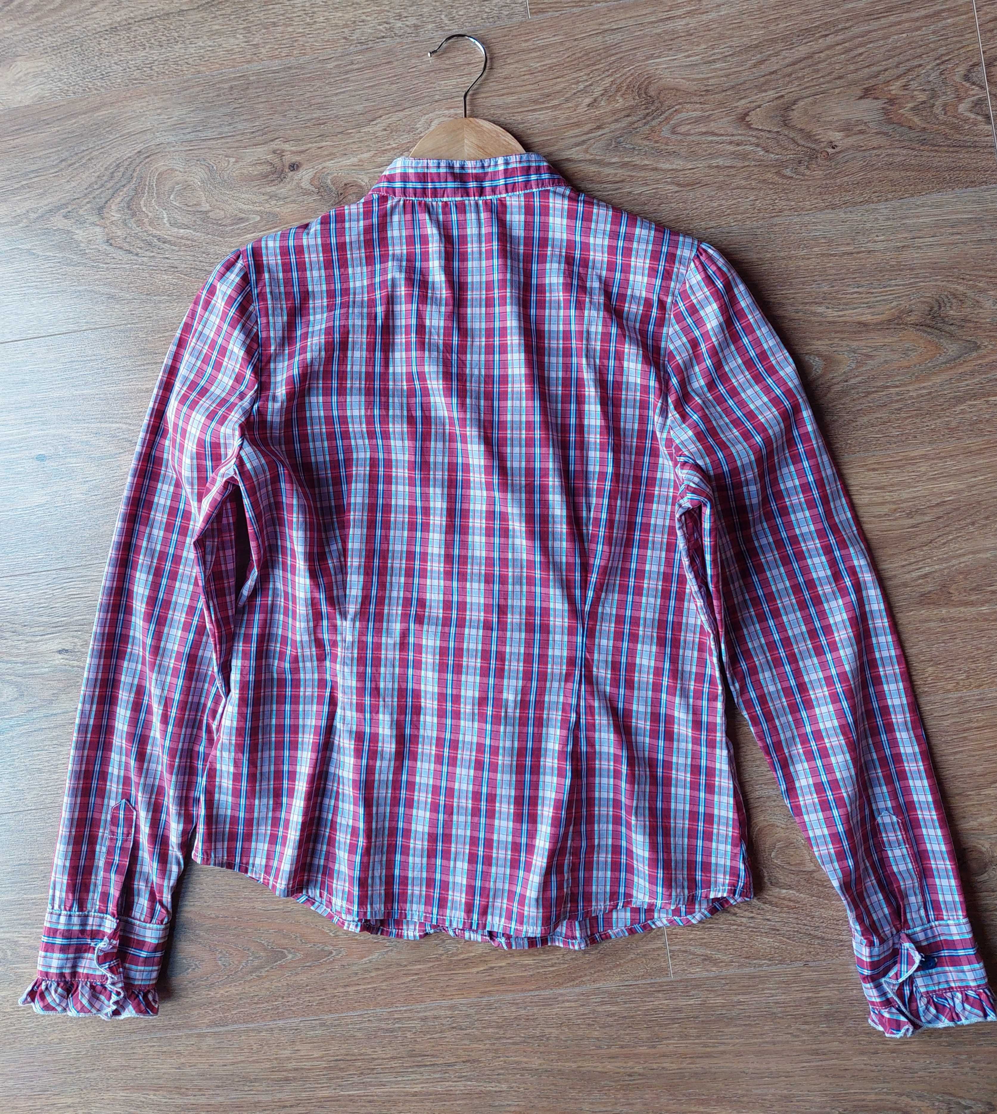 Bluzka koszula w kratkę czerwona różowa M 38 Carry z żabotem falbanką