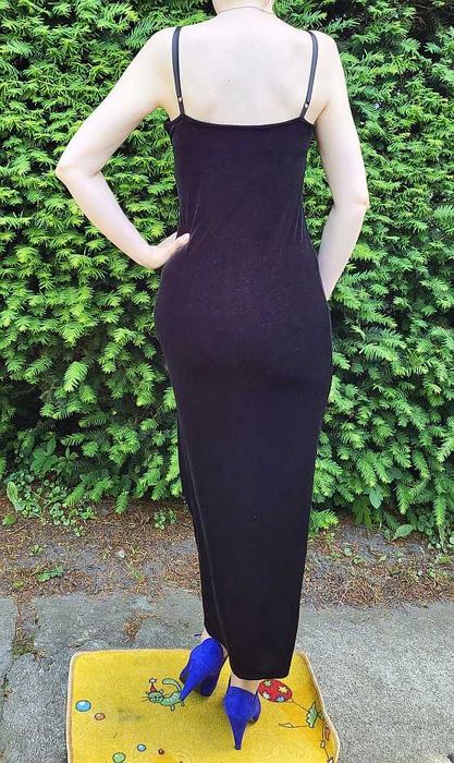 sukienka 38 M 40 L welwet aksamit maxi maksi wesele czarna studniówka