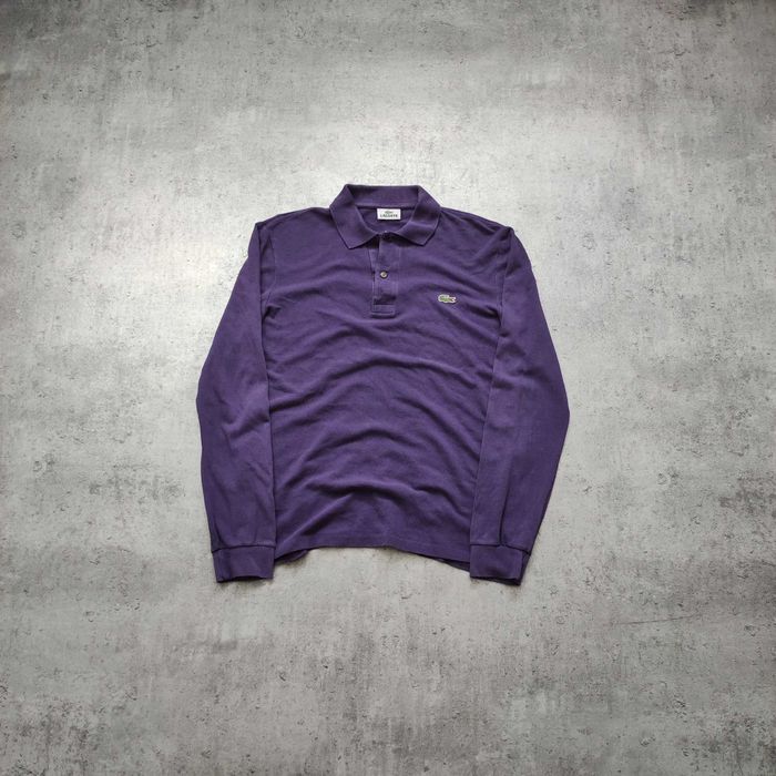 MĘSKA Koszulka Bawełna Fioletowa PREMIUM Polo Długi Rękaw Lacoste Haft