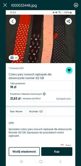 Dziewięć par nowych rajstopek rozmiar 122 dla dziewczynki