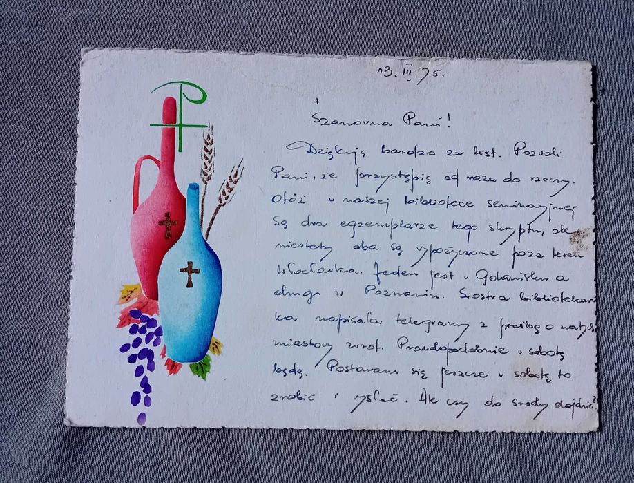 Pocztówka religijna, z obiegu, 1975 r.