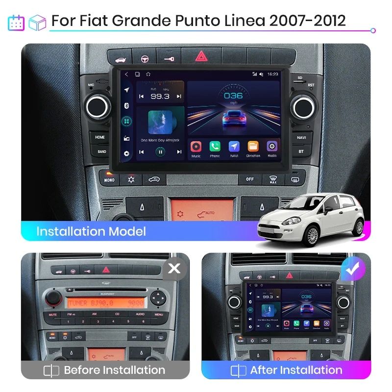 Rádio 7" android Fiat Grande Punto Linea 2/32 WIFI GPS CARPLAY Novo
