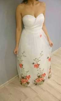 Suknia maxi chi chi london, ślubna 38, M, biała, folk, ludowa, haftowa