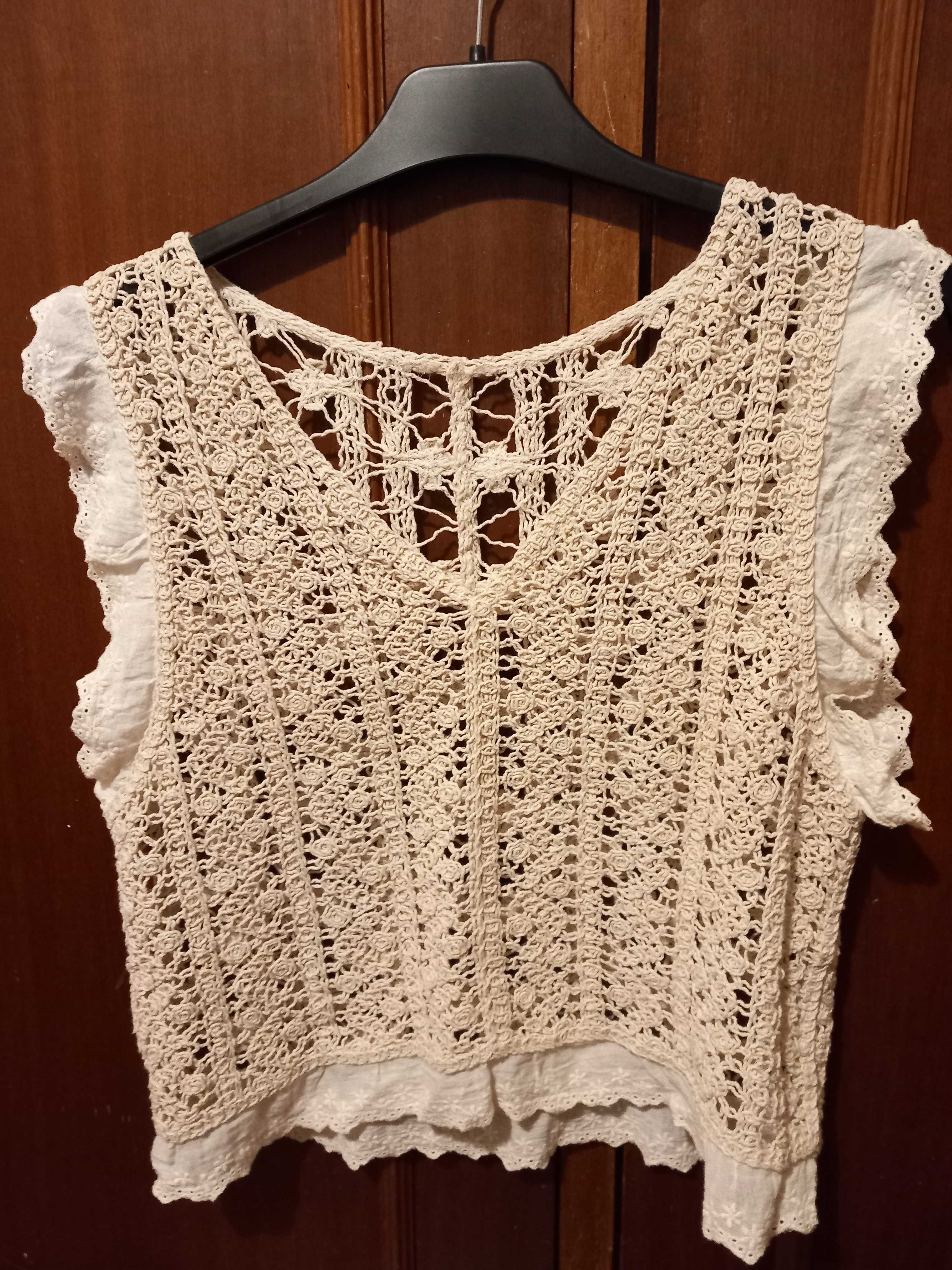 Top crochet bordado usado tam. L com envio incluído