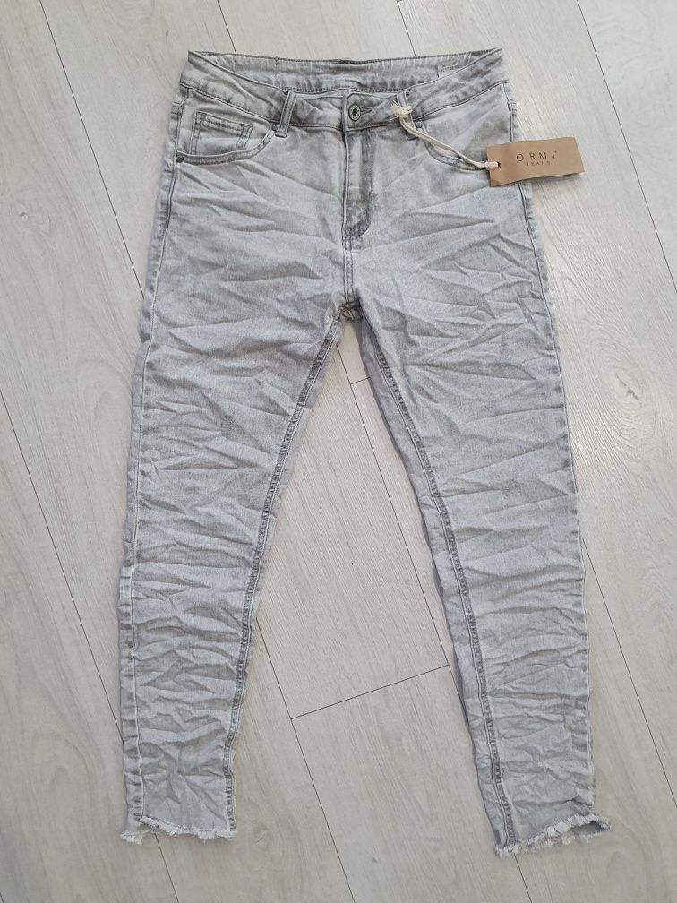 Spodnie rurki gniecione elastyczne miękkie jeansowe M L 38 40