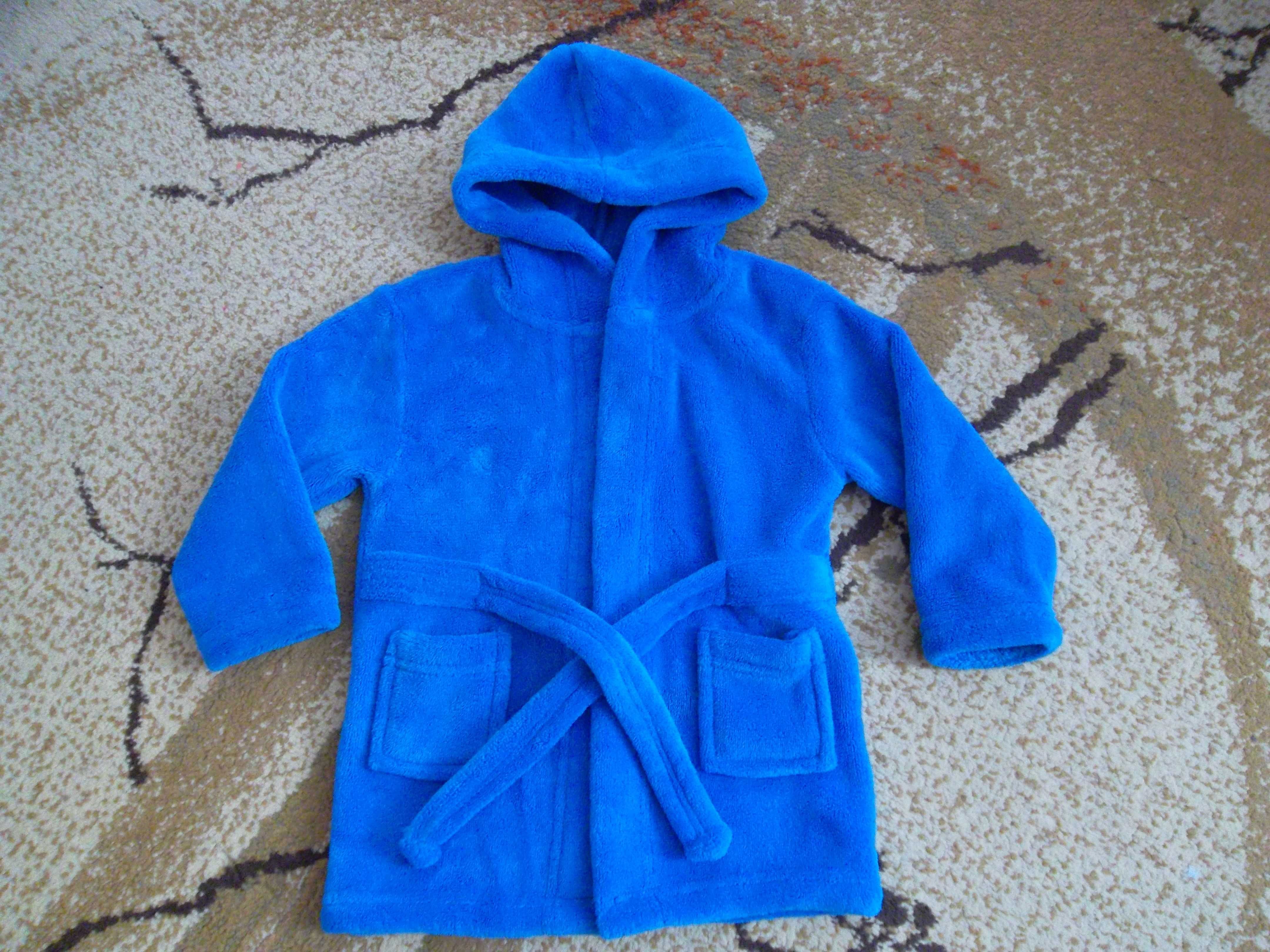 szlafrok niebieski dzieciecy 80 cm