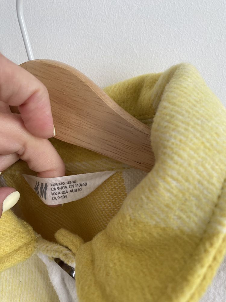 Kurtka koszulowa 140 h&m kremowo żółta krata z wełną