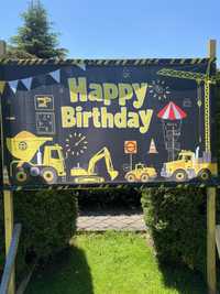 Duży baner urodzinowy happy birthday maszyny budowlane