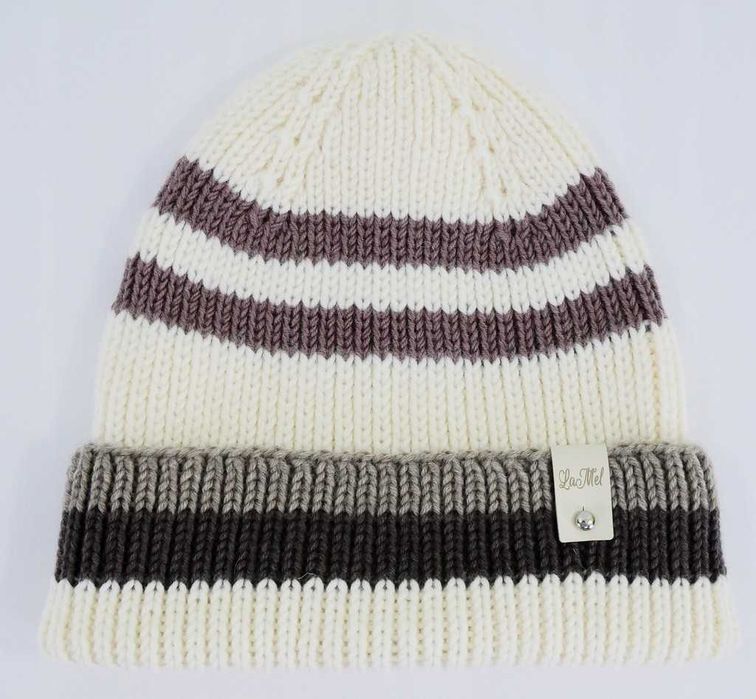 LaMel Czapka w paski unisex zimowa handmade 100%Merino obw.57 - 62cm