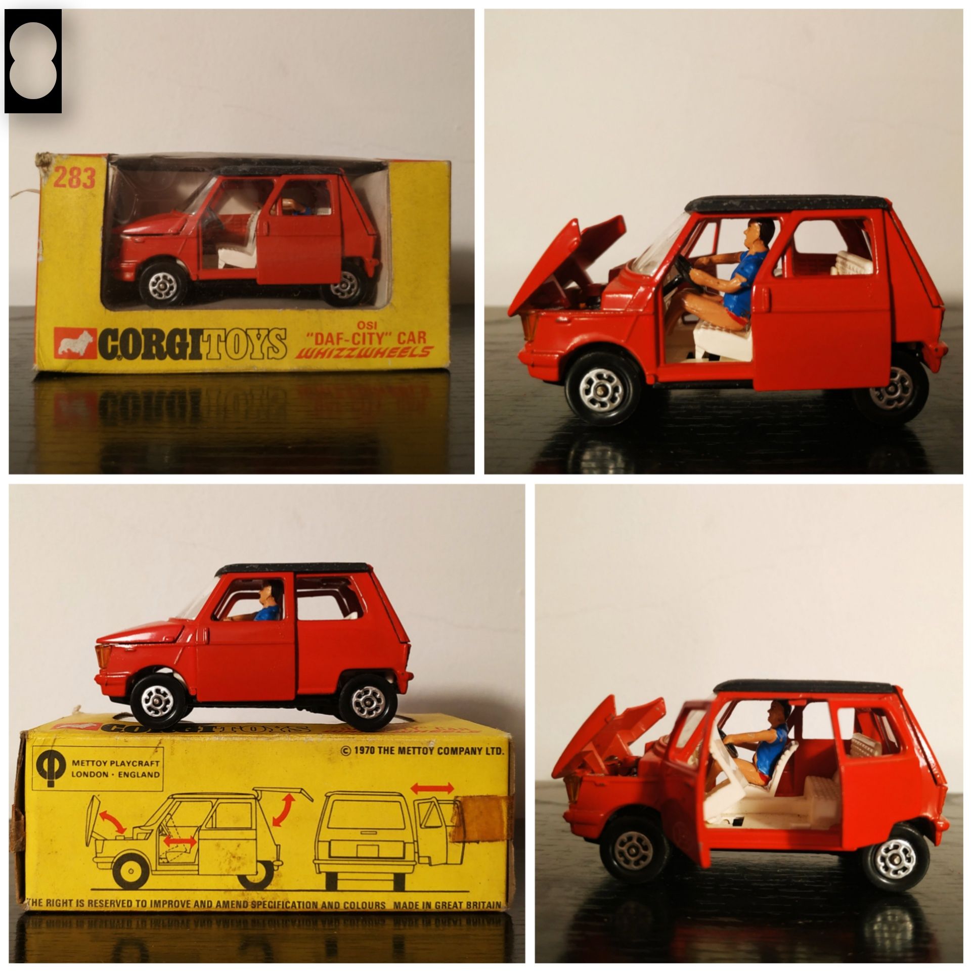 Carros e veículos miniatura com caixa (Lesney, Corgi Toys, Solido)