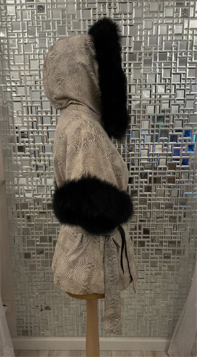 Luksusowa  stylowa kurtka Ponto100% skóra naturalna z futrem