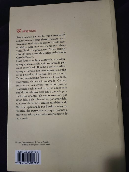 Livro "Amor de Perdiçao" de Camilo Castelo Branco