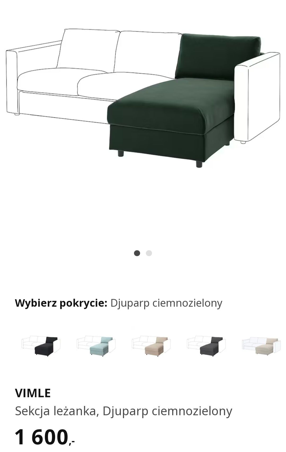 Nowy 1/2 Ceny Szezlong/ leżanka VIMLE z Ikea welur zielona