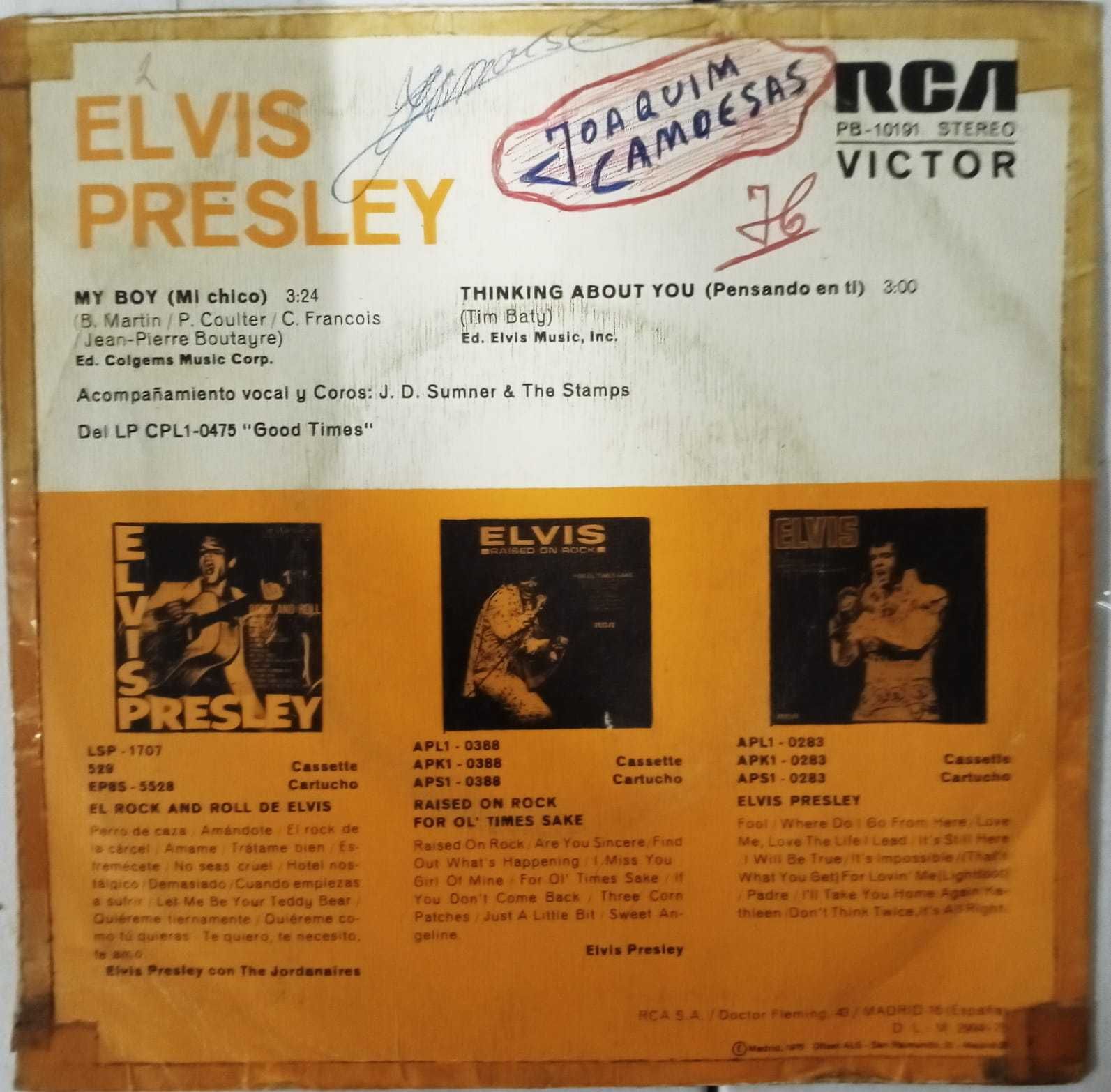 Disco Vinil Single Elvis Presley ‎– My Boy = Mi Chico