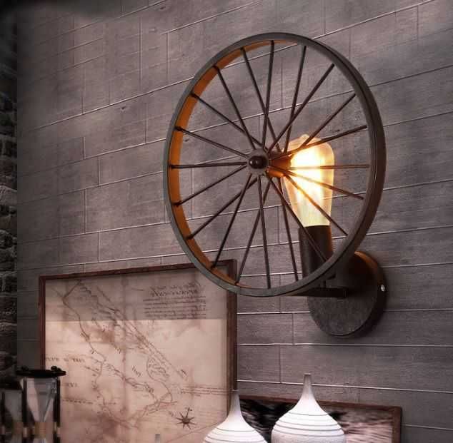 Kinkiet w kształcie koła rowerowego retro lampa