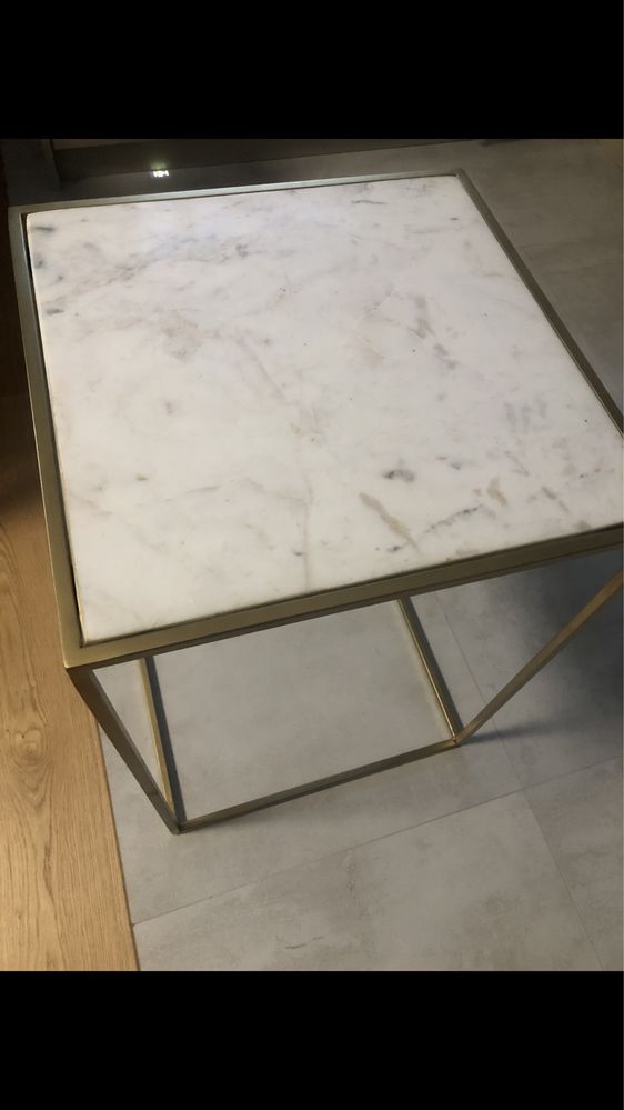 Stolik blat marmur kamień ok. 46x46x66 cm