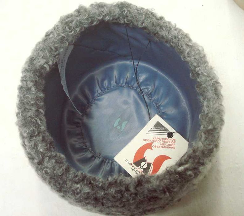 Папаха женская из натурального серого каракуля-смушки винтаж новая 58