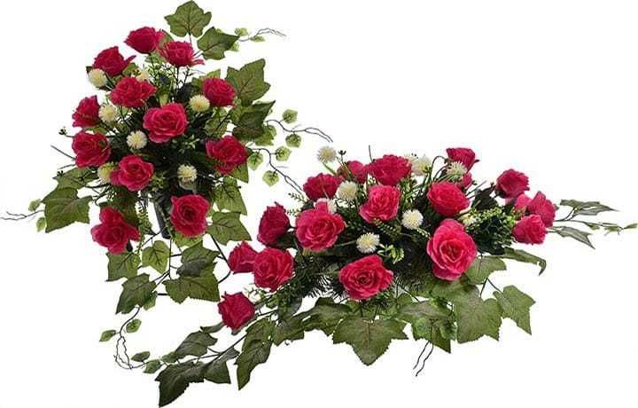 Zestaw komplet stroiki cmentarz sztuczne kwiaty róża kompozycja donica
