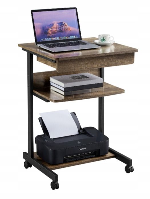 Biurko komputerowe na kółkach z szufladą taupe